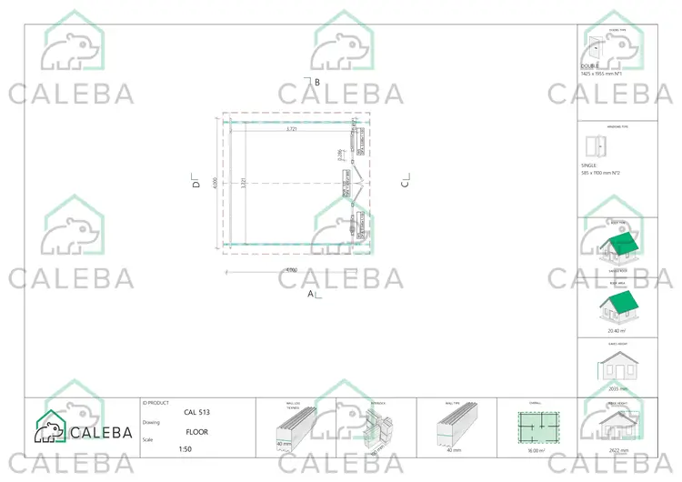 Caseta de jardín BENEDETTA 16 m², planimetría