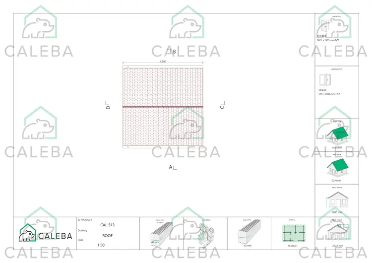 Caseta de jardín BENEDETTA 16 m², planta de cubierta