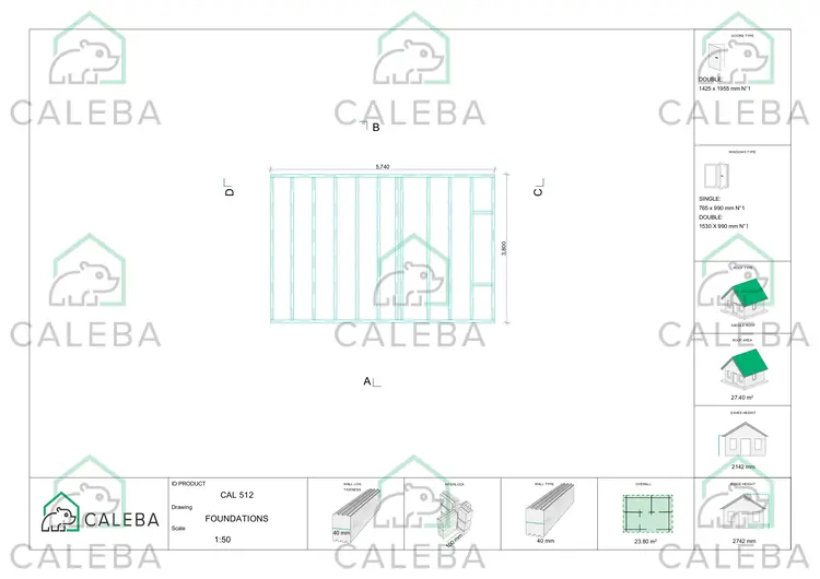 Caseta de jardín MELISSA 24 m², plano de cimentación