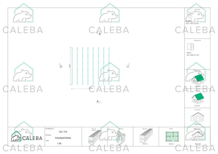 Casa de madera para jardín MARGHERITA 14 m², plano de cimentación