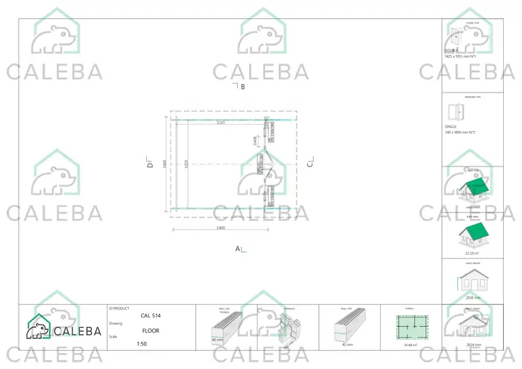 Casa de madera para jardín MARGHERITA 14 m², planimetría