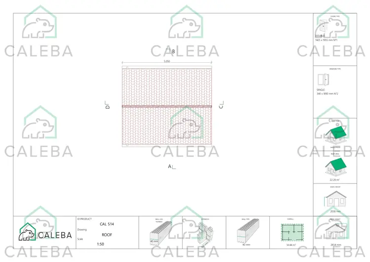 Casa de madera para jardín MARGHERITA 14 m², planta de cubierta