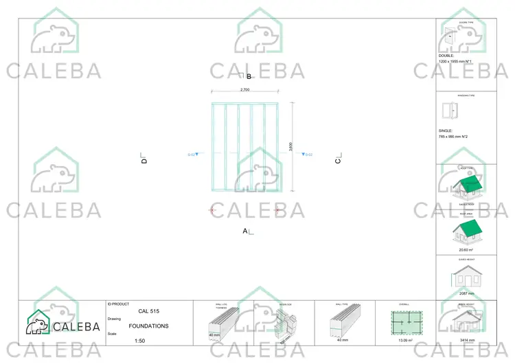 Casita de jardín LALLA 13 m², plano de cimentación