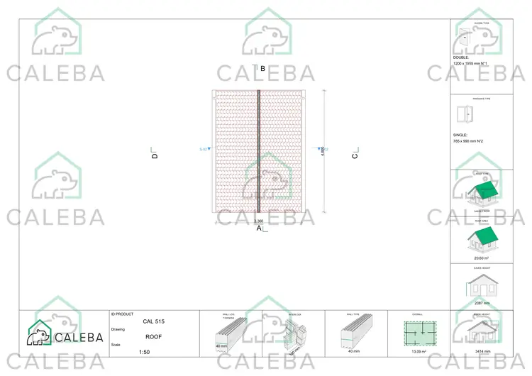 Casita de jardín LALLA 13 m², planta de cubierta
