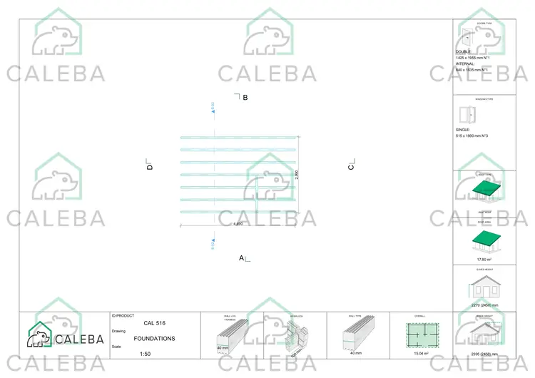 Casa de madera para jardín JENNIFER 15 m², plano de cimentación