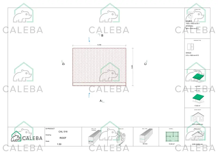 Casa de madera para jardín SVEVA 14 m², planta de cubierta