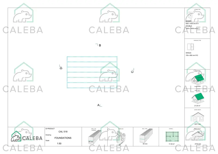 Casa de madera para jardín LUNA 17 m², plano de cimentación