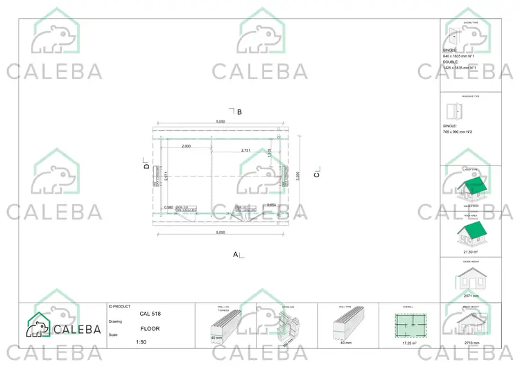 Casa de madera para jardín LUNA 17 m², planimetría