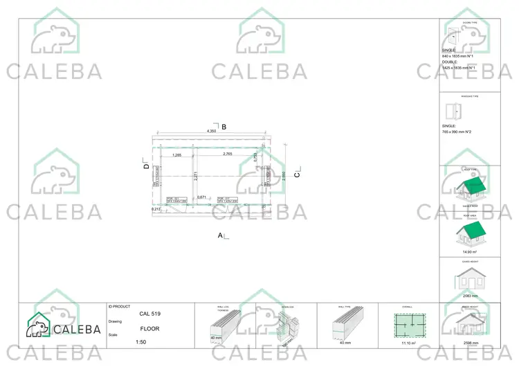 Cobertizo de madera BETTA 10 m², planimetría