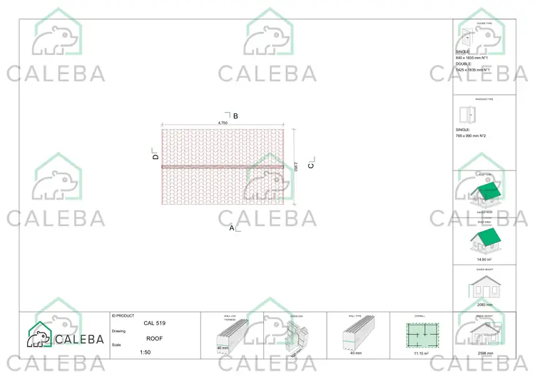 Cobertizo de madera BETTA 10 m², planta de cubierta 