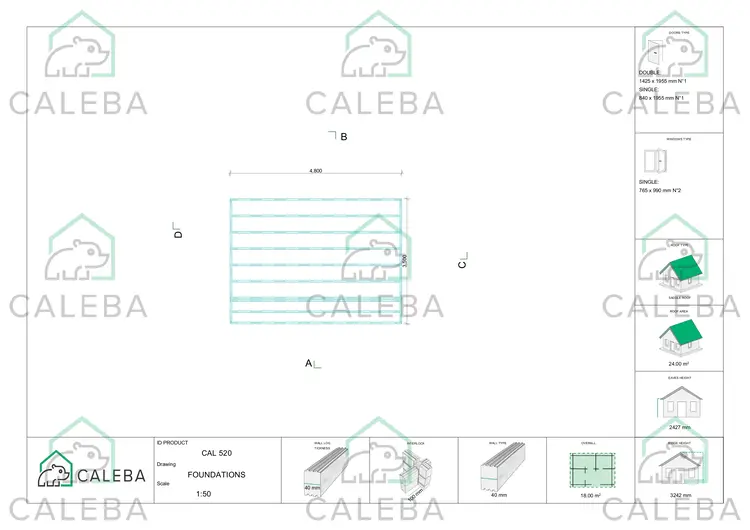 Casa de madera para jardín ROSA 18 m², plano de cimentacióm