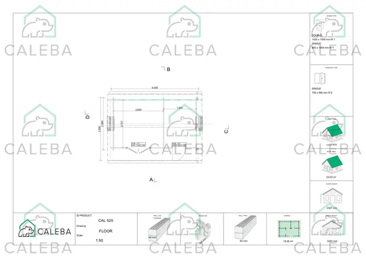 Casa de madera para jardín ROSA 18 m², planimetría