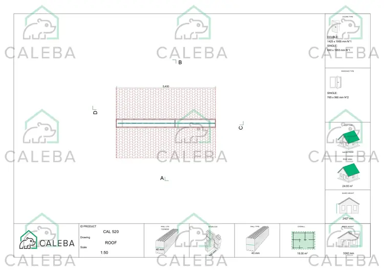 Casa de madera para jardín ROSA 18 m², planta de cubierta