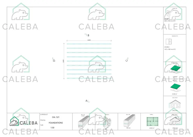 Casa de madera para jardín DESY 20 m², plano de cimentación
