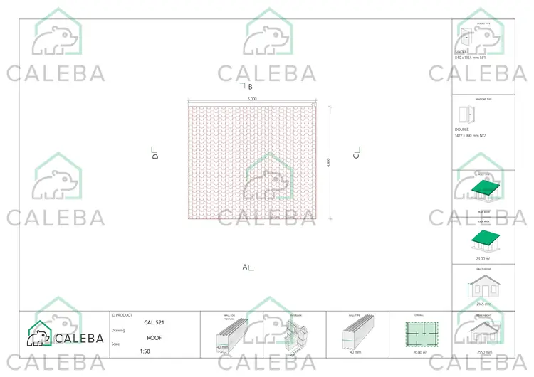Casa de madera para jardín DESY 20 m², planta de cubierta