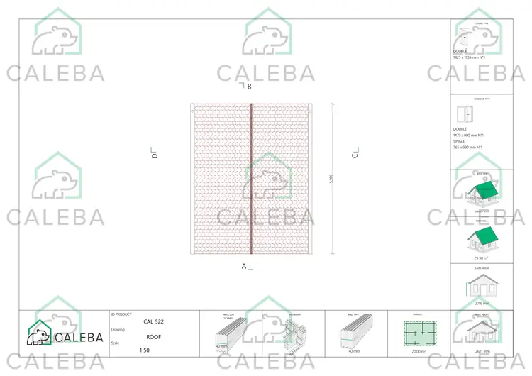 Casita de madera ARIANNA 20 m², planta de cubierta