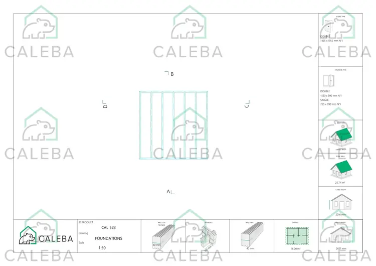 Cobertizo de madera AUDREY 16 m², plano de cimentación