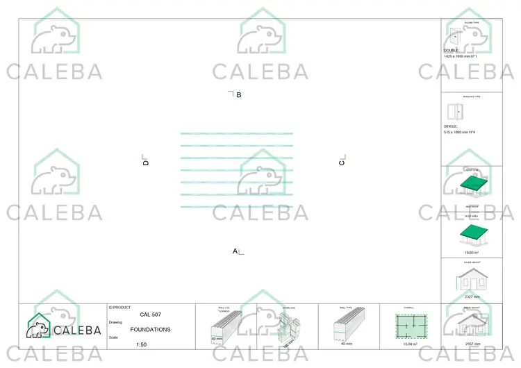 Casa de madera para jardín MICHELLE 15 m², plano de cimentación