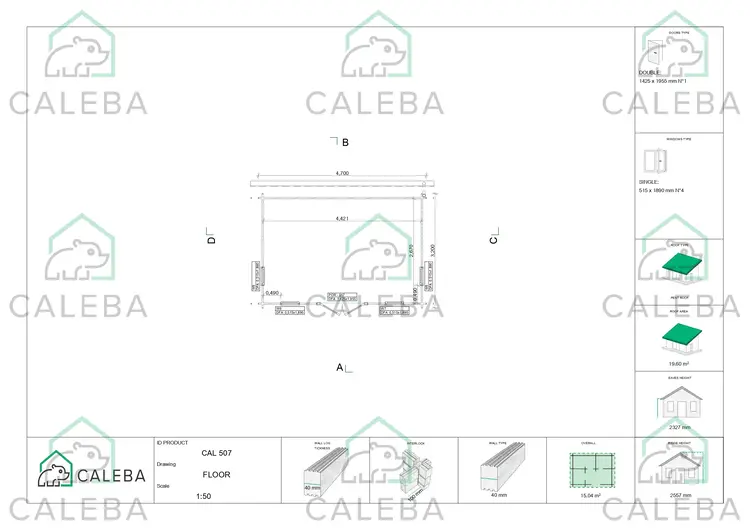 Casa de madera para jardín MICHELLE 15 m², planimetría
