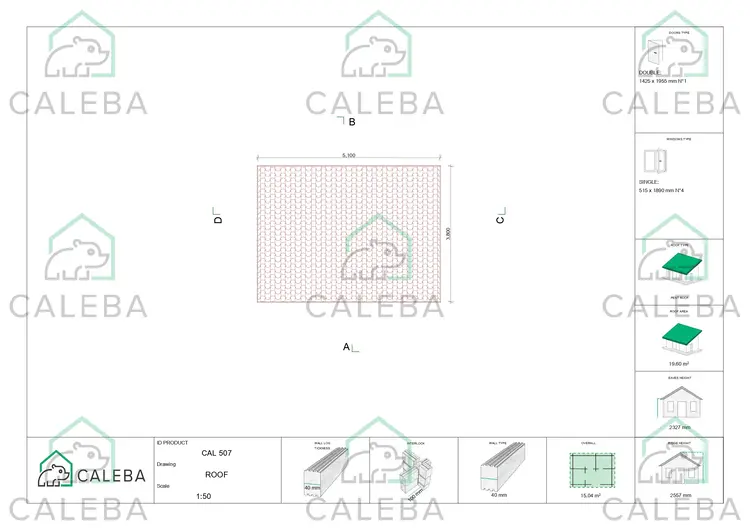 Casa de madera para jardín MICHELLE 15 m², planta de cubierta