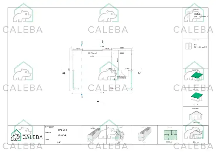 Cobertizo de madera ASIA 24 m², planimetría