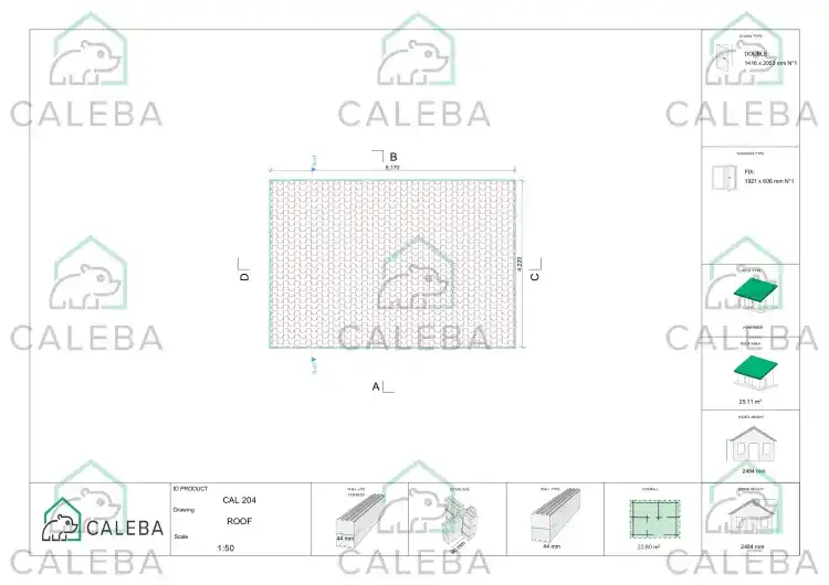 Cobertizo de madera ASIA 24 m², planta de cubierta