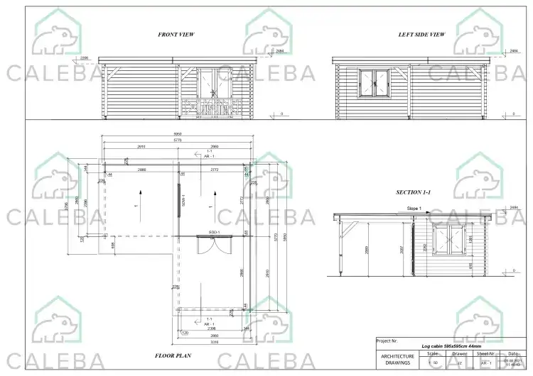Casita de madera REBECCA 36 m², planimetría