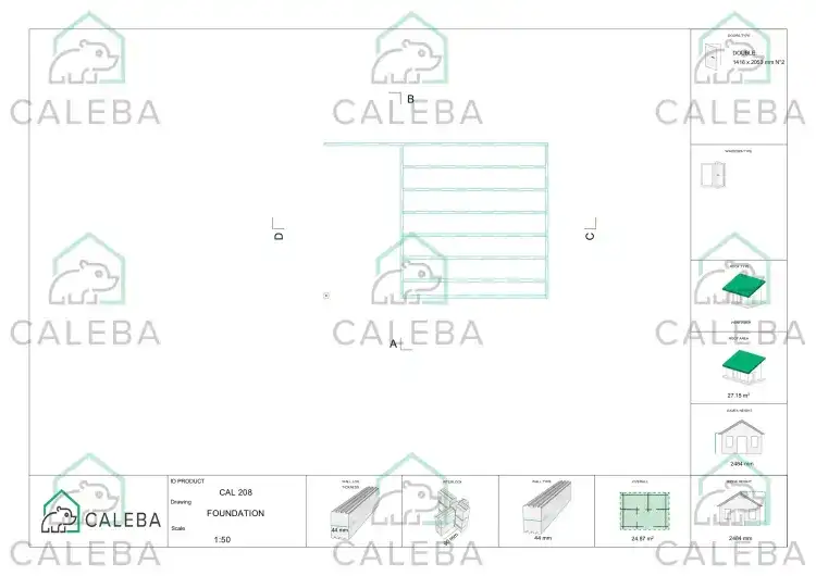 Casa de madera para jardín GISELLE 25 m², plano de cimentación