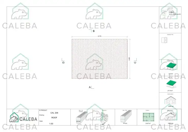 Casa de madera para jardín GISELLE 25 m², planta de cubierta