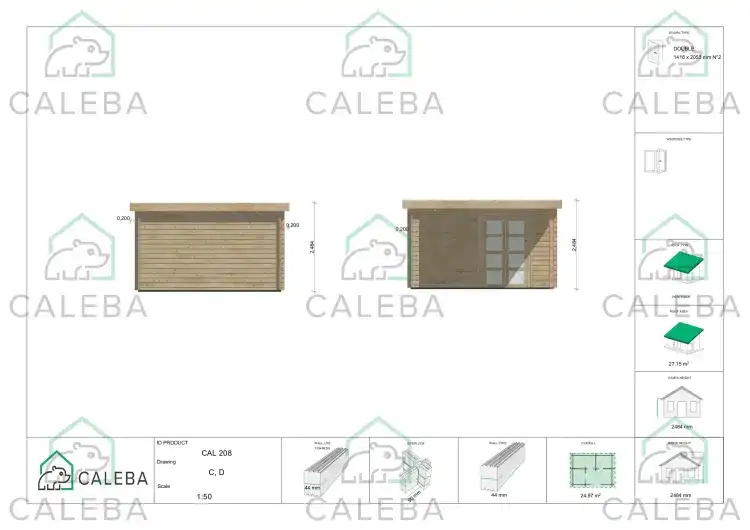 Casa de madera para jardín GISELLE 25 m², lados C/D