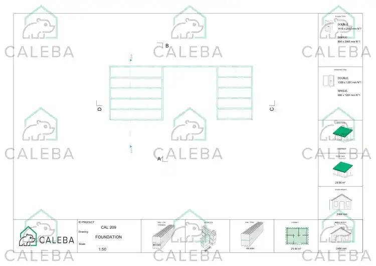 Casa de madera para jardín FIAMMETTA 25 m², plano de cimentación