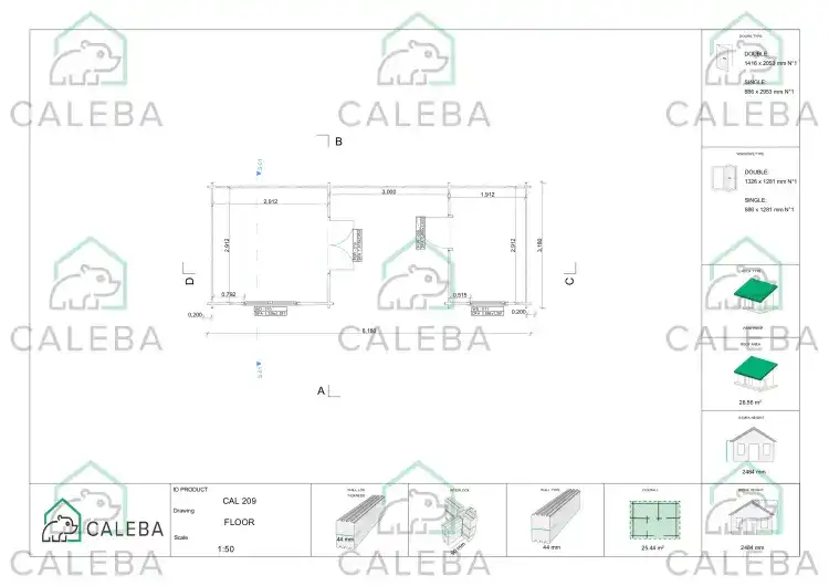 Casa de madera para jardín FIAMMETTA 25 m², planimetría