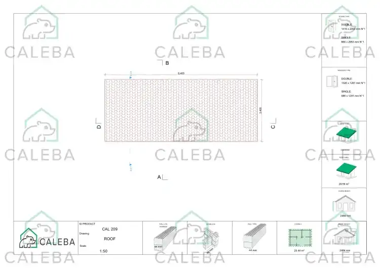 Casa de madera para jardín FIAMMETTA 25 m², planta de cubierta