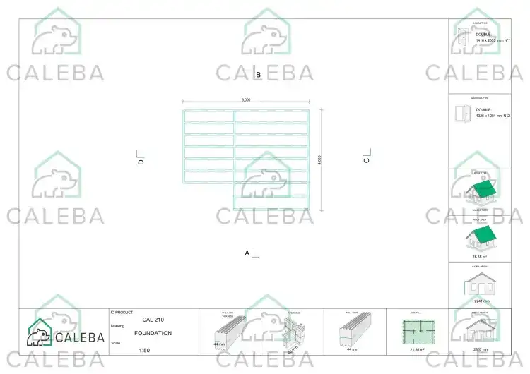 Caseta de jardín ANASTASIA 22 m², plano de cimentación