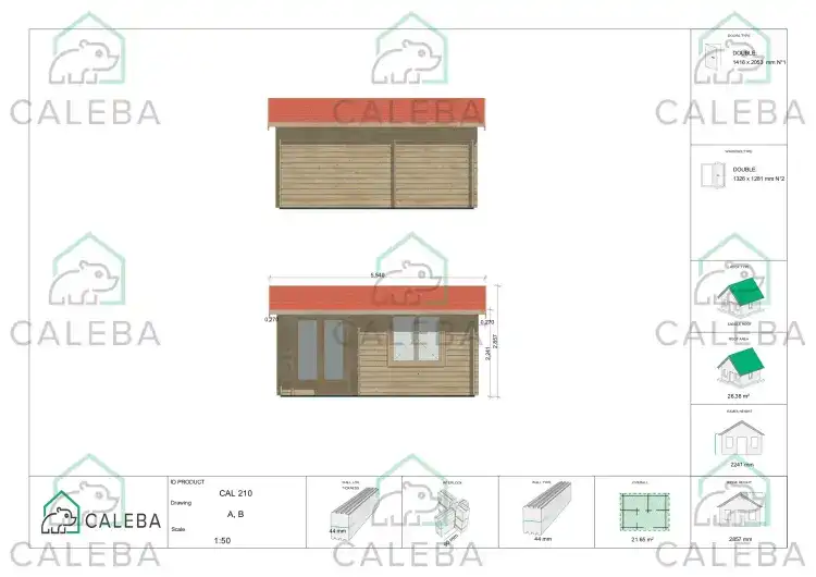 Caseta de jardín ANASTASIA 22 m², lados A/B