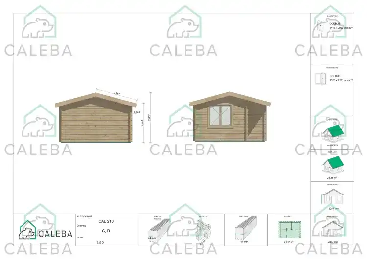 Caseta de jardín ANASTASIA 22 m², lados C/D