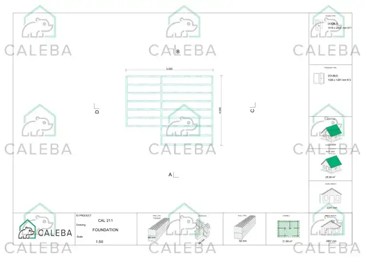 Caseta de jardín MONICA 22 m², plano de cimentación