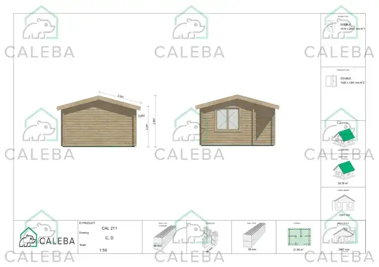 Caseta de jardín MONICA 22 m², lados C/D
