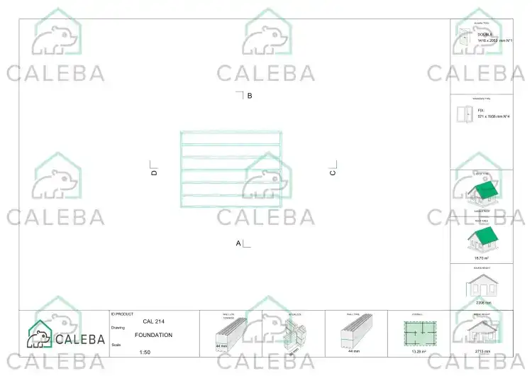 Cobertizo de madera GABRIELLA 12 m², plano de cimentación