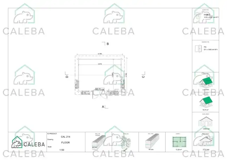 Cobertizo de madera GABRIELLA 12 m², planimetría