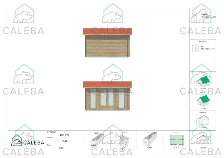 Cobertizo de madera GABRIELLA 12 m², lados A/B