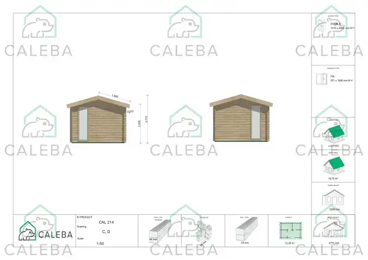 Cobertizo de madera GABRIELLA 12 m², lados C/D