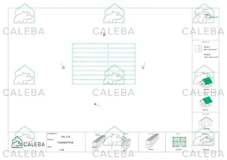 Caseta de jardín NICOLE 24 m², plano de cimentación