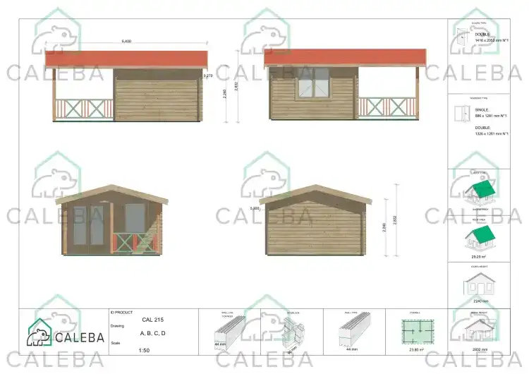 Caseta de jardín NICOLE 24 m², lados A/B/C/D