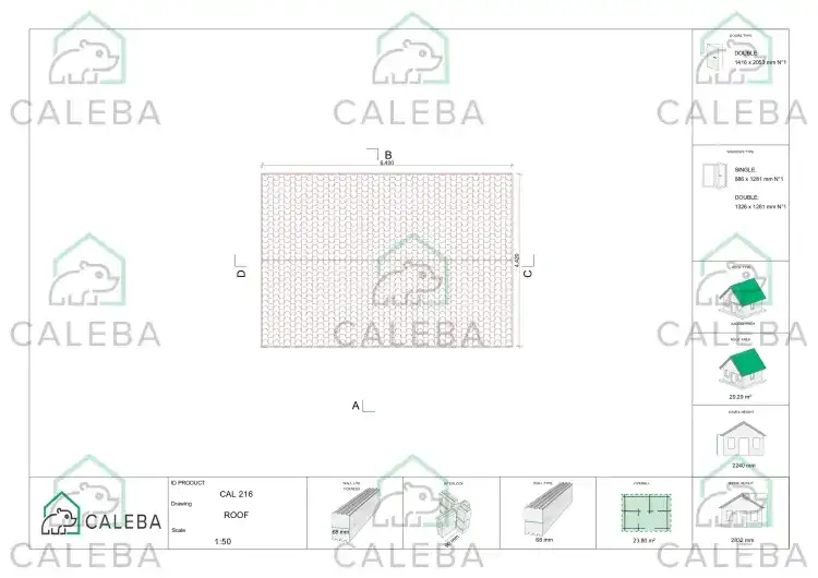Casita de madera NICOLE 24 m², planta de cubierta