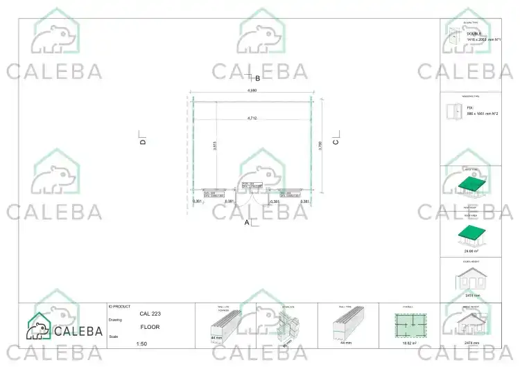 Cobertizo de madera ILENIA 20 m², planimetría