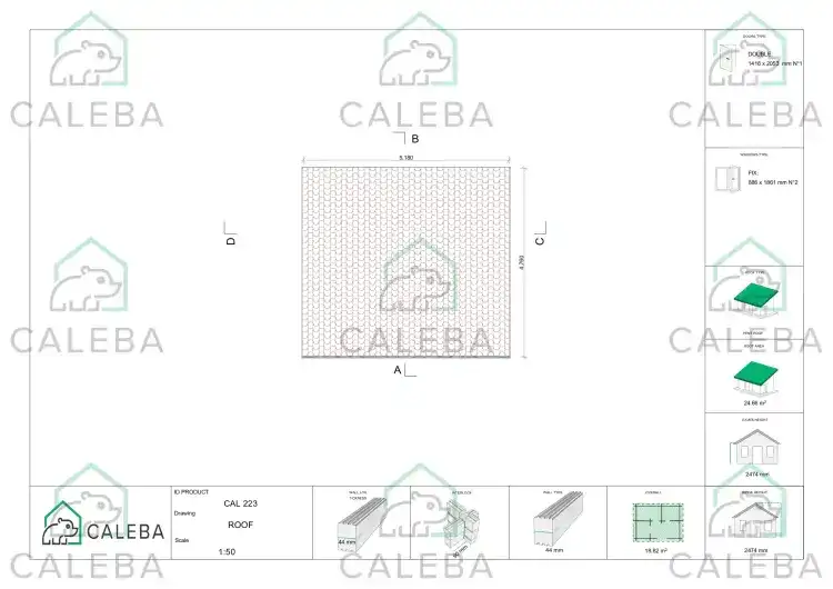 Cobertizo de madera ILENIA 20 m², planta de cubierta