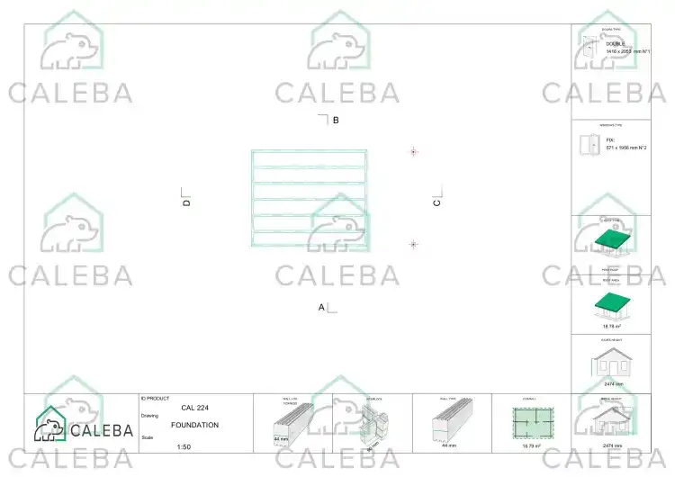Caseta de jardín GWEN 16 m², plano de cimentación