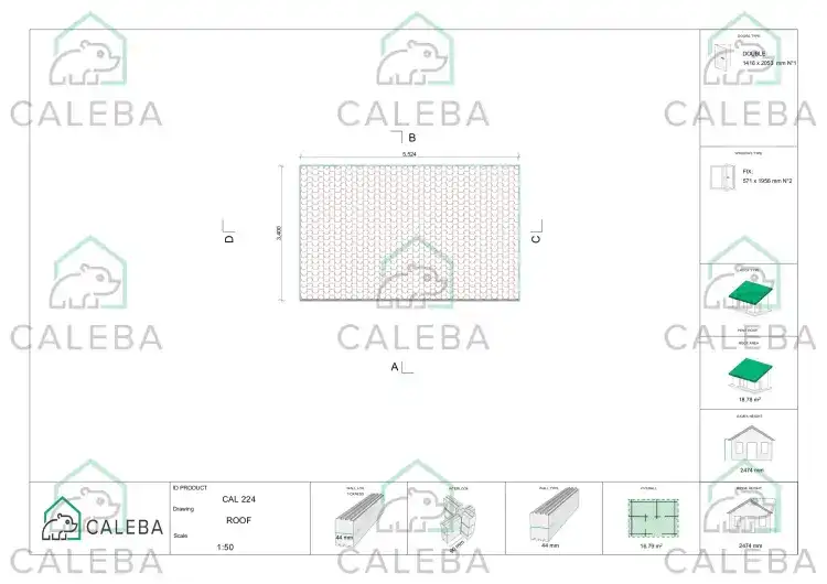 Caseta de jardín GWEN 16 m², planta de cubierta
