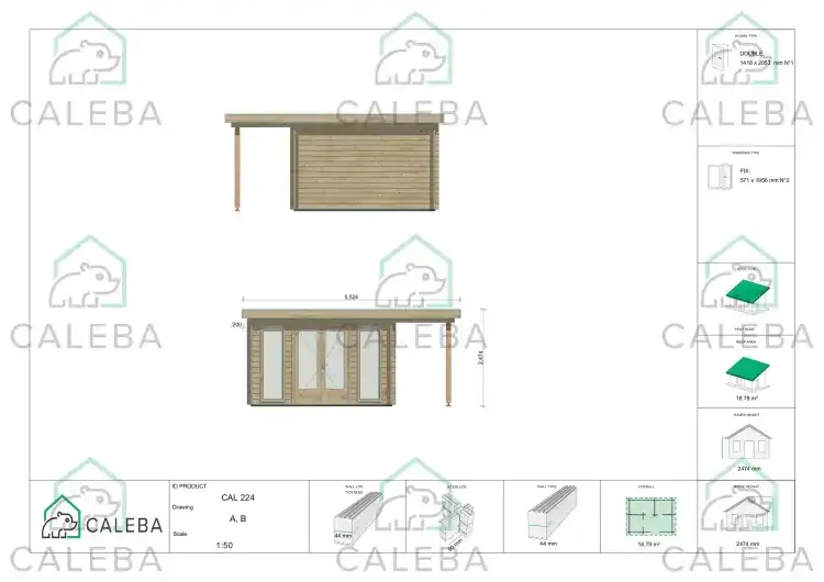 Caseta de jardín GWEN 16 m², lados A/B